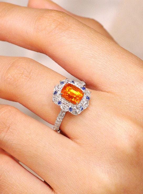 3.11ct Fanta Garnet Diamond Ring - 18K White Gold