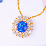 2.2ct Blue Sapphire Oval Cut 18K Gold Pendant with Huge Halo Diamond