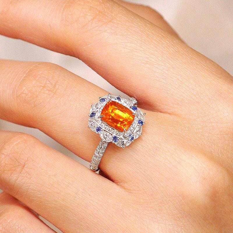 3.11ct Fanta Garnet Diamond Ring - 18K White Gold