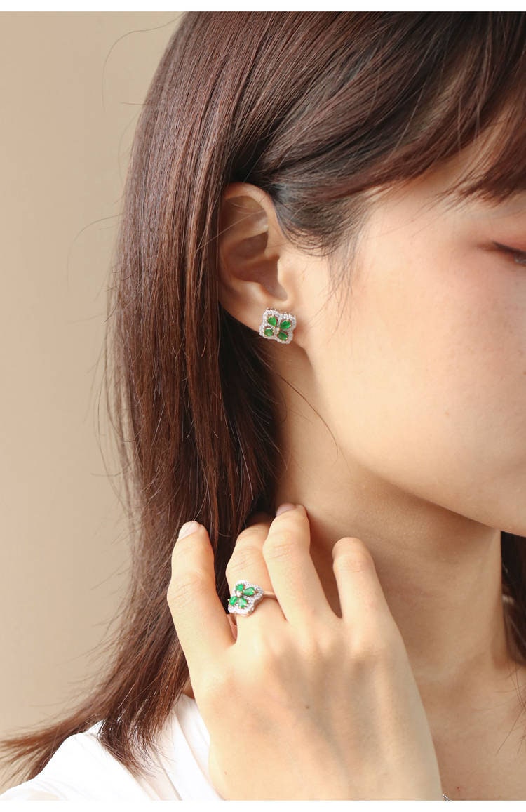 Eight Emerald & Diamond Four Leaf Clover Studs in 18k Gold