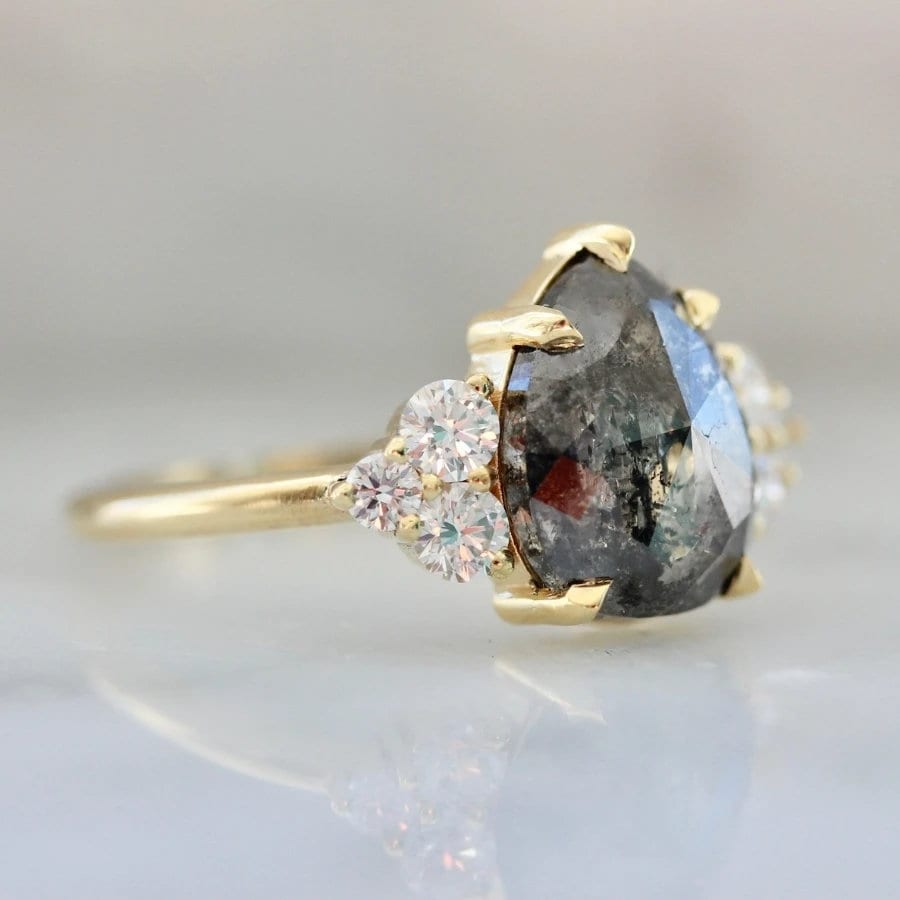 2.05ct Salt and Pepper Diamond Pear Rose Cut Ring - 18K Gold