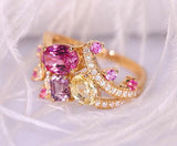 Pinkish Spinel Oval & Diamond Ring - 18K Yellow Gold
