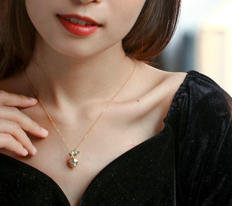 Plant Inspired Tsavorite Italian Crafted Necklace - 18K Two Tone Gold