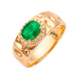 Emerald Hammered 18K Yellow Gold Ring with Diamond