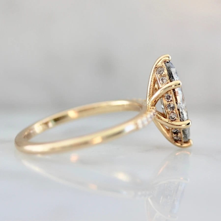 Galaxy Night 1.7CT Salt & Pepper Diamond Marquise Ring in 18K Yellow Gold