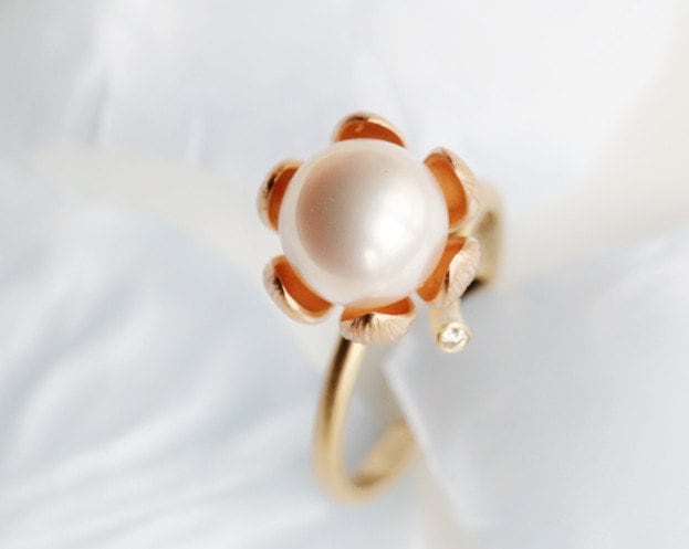 Premium Japan Akoya Pearl Cuff Ring - 18K Yellow Gold
