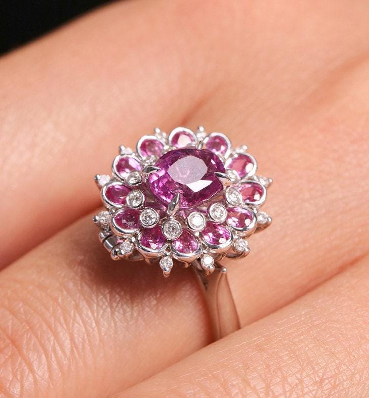 1.51ct Pink Sapphire 18K Gold Statement Ring with Diamonds
