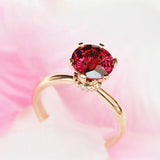 Peach Red Garnet Round Engagement Ring -  18K Yellow Gold