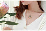 Blue Opal and Diamond Flower Necklace - 18K Yellow Gold