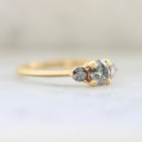 Three Stone Salt & Pepper Diamond Horizontal Stone 18K Gold Engagement Ring