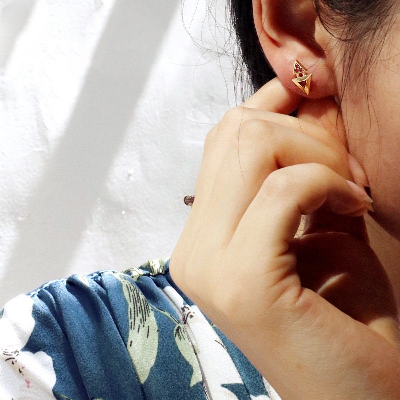 Ruby 18K White Gold Triangle Earrings