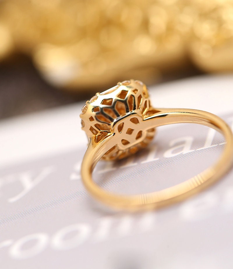 Sugarloaf Emerald Halo Diamond 18K Yellow Gold Ring