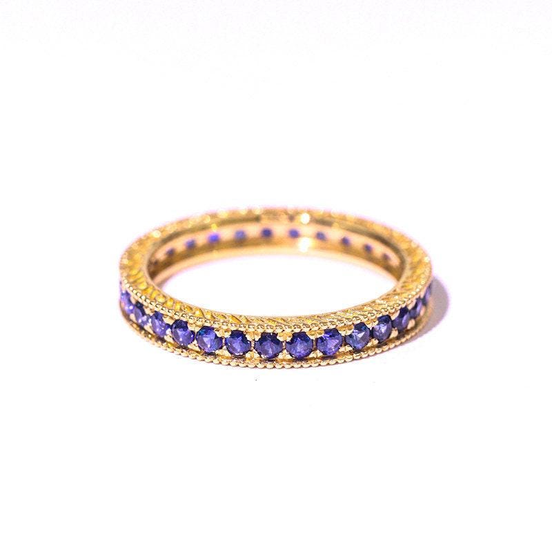 Blue Sapphire Channel Set 18K Yellow Gold Band Ring