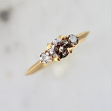 Three Stone Salt & Pepper Diamond Horizontal Stone 18K Gold Engagement Ring