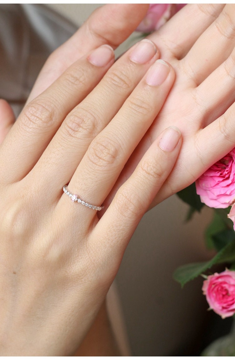 Pink Diamond  White Diamond 18K White Gold Ring - Two Tone Heart Jewelry