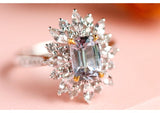 Blue Grey Spinel Rectangle & Diamond Proposal Ring - 18K Gold