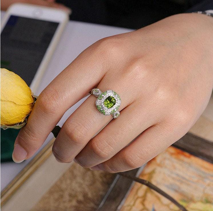 Superior Tsavorite Cushion 18K Gold Statement Ring