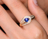 Cornflower Sapphire 18K Gold Twisted Ring with Free Form Design