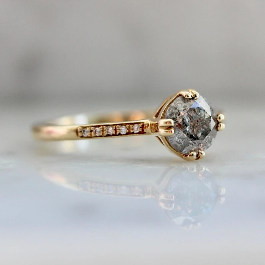 1ct Salt & Pepper Diamond Round Cut 18K Gold Wedding Ring