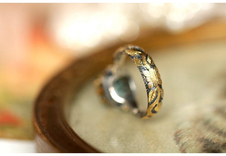 London Blue Topaz Engagement Ring - 18K Twon Tone Gold
