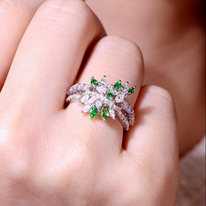 Tsavorite & Diamonds Engagement Ring in 18K White Gold