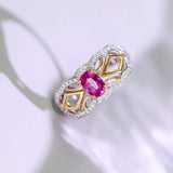 Purple Pink Peach Spinel Cushion & Diamond Ring in 18K Gold Ring