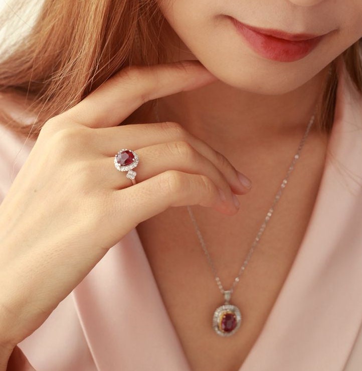 2.16ct Rubellite Cushion & Diamond Ring in 18K White Gold