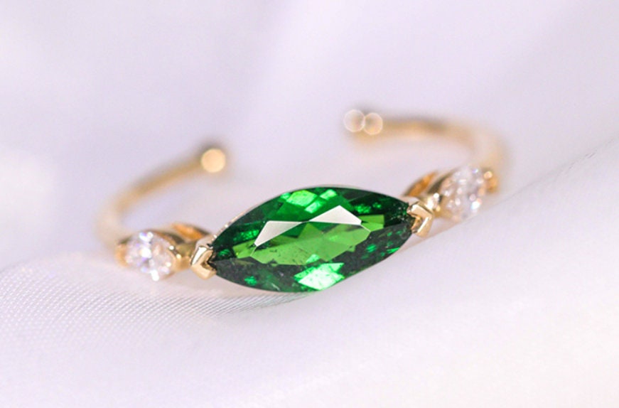 1ct Tsavorite Marquise Cut Open Ring - 18K Yellow Gold