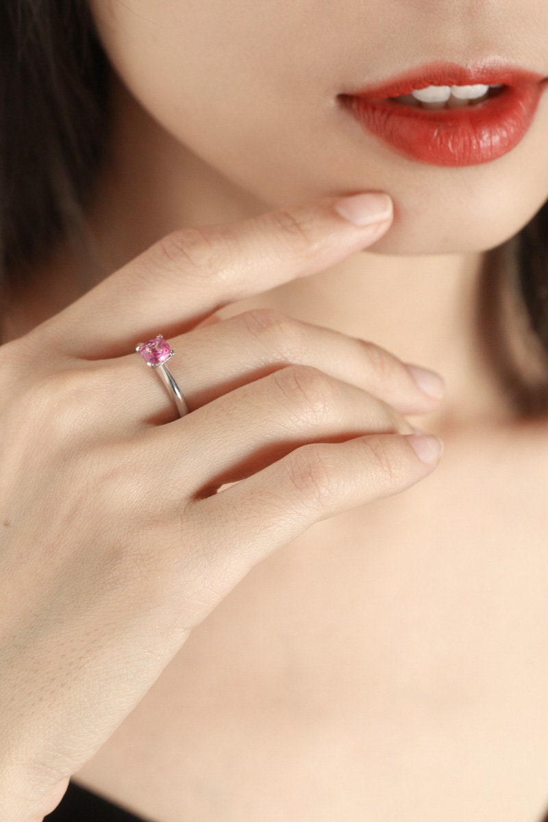 1.15ct Pinkish Spinel Cushion Ring - 18K White Gold