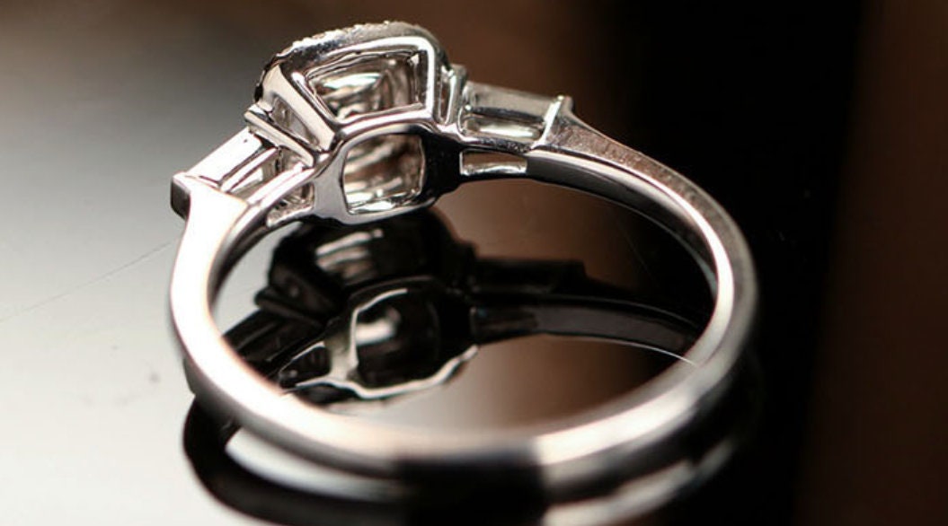 Pink Diamond Cushion Cut Wedding Ring - 18K White Gold