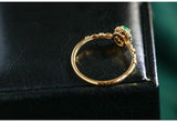 Cabochon Emerald & Halo Diamond Ring in 18K Yellow Gold