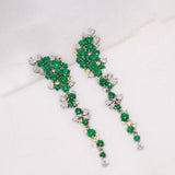 Full Emerald Cabochon & Diamond 18K White Gold Earrings
