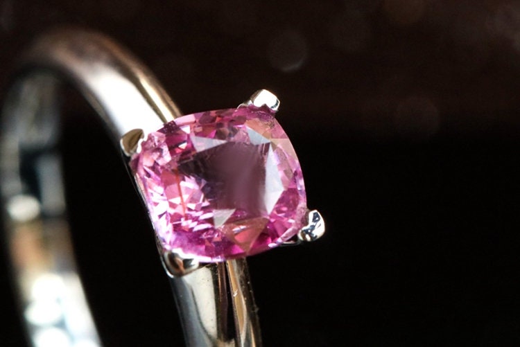 1.15ct Pinkish Spinel Cushion Ring - 18K White Gold