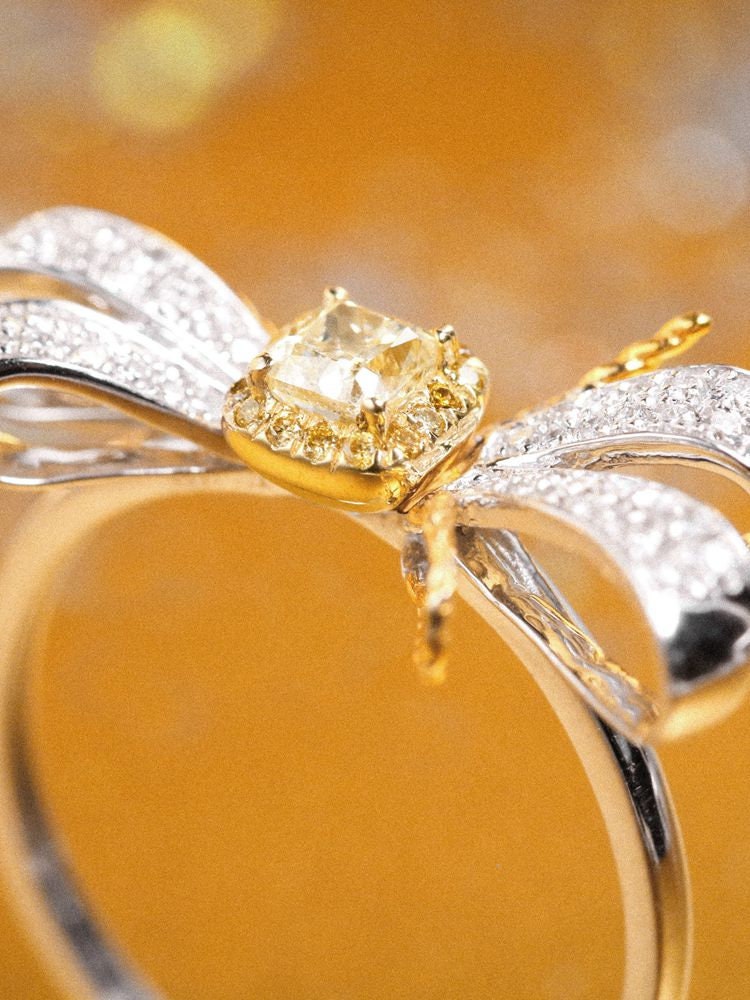 Butterfly Fancy Yellow Diamonds Ring in 18K White Gold