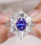 2.3ct Cornflower Blue Sapphire Platinum 950 Art Deco Ring with Trilliant Diamonds