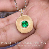 Art Deco Emerald Necklace in 18K Brushed Engraved