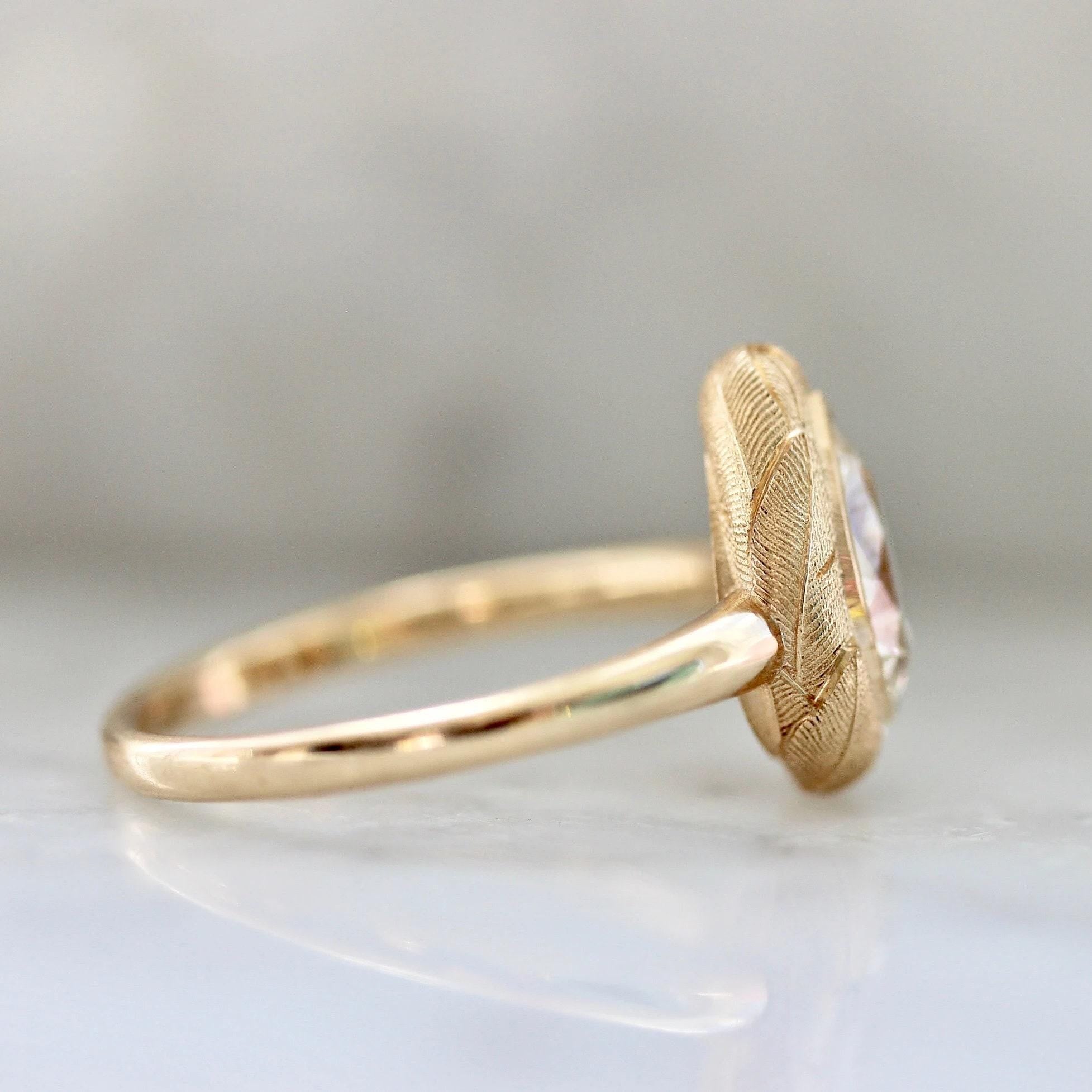Champagne Diamond Pear Engagement Ring - 18K Yellow Gold