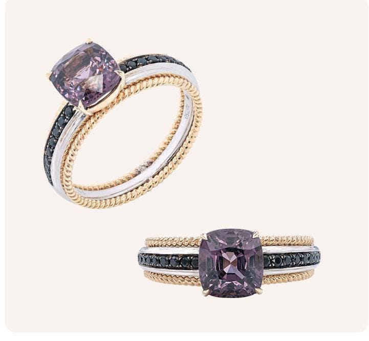 6 Style + Supeier Purple Spinel 18K Gold Ring - Hollow Out Design