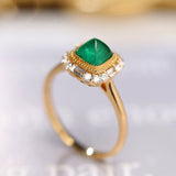 Sugarloaf Emerald Halo Diamond 18K Yellow Gold Ring