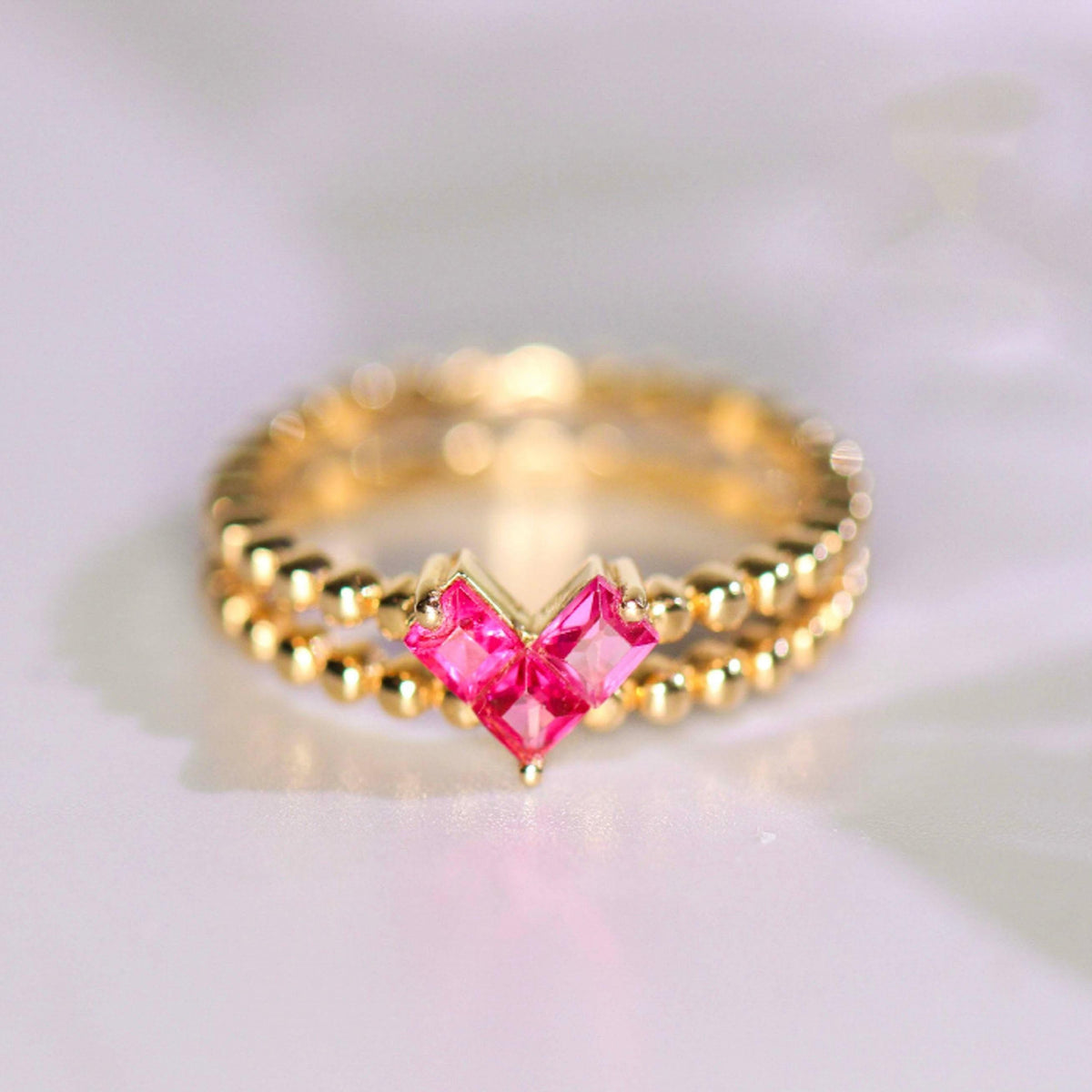 Pinkish Spinel Heart Ring - 18K Yellow Gold