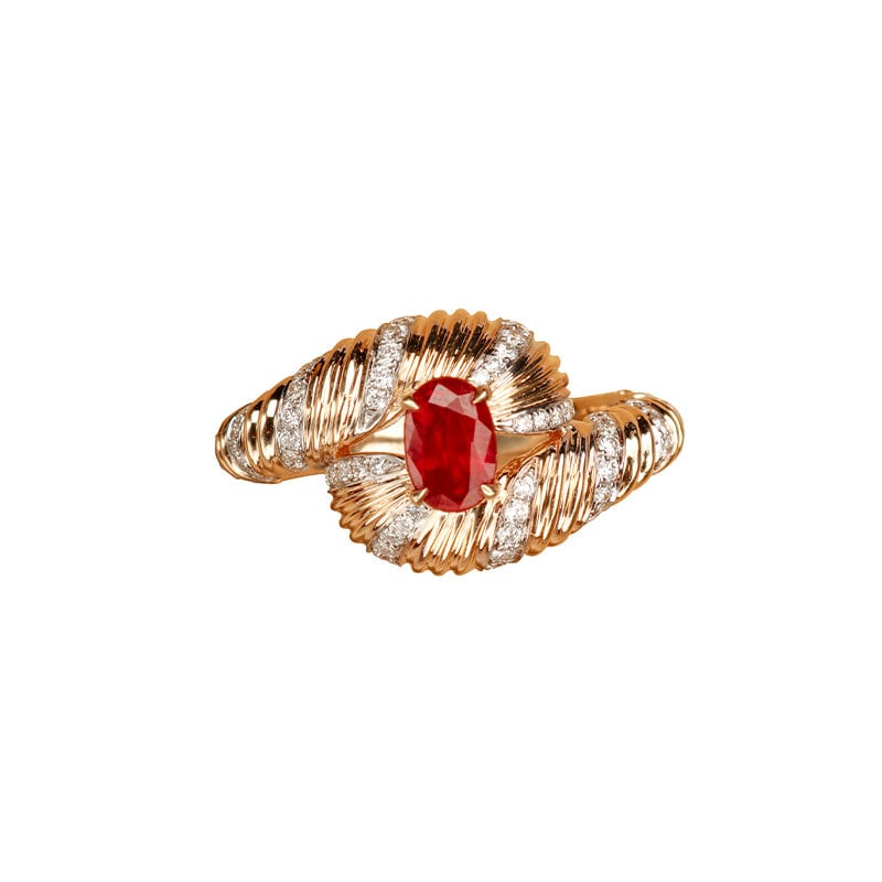 Eye of Providence Ruby Ring in 18K Gold Italian Engraved Ring