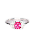 Pinkish Spinel Cushion Ring with Diamond Ring in 18K White Gold