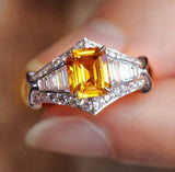 1.55ct Yellow Sapphire Radiant Cut 18K Gold Ring  with Diamonds
