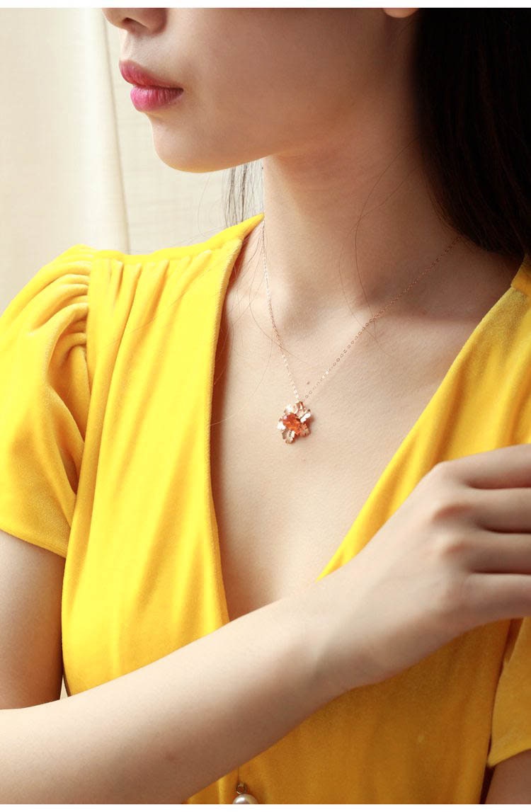 Leaf Design 1.98ct Fire Opal Diamond 18K Rose Gold Necklace