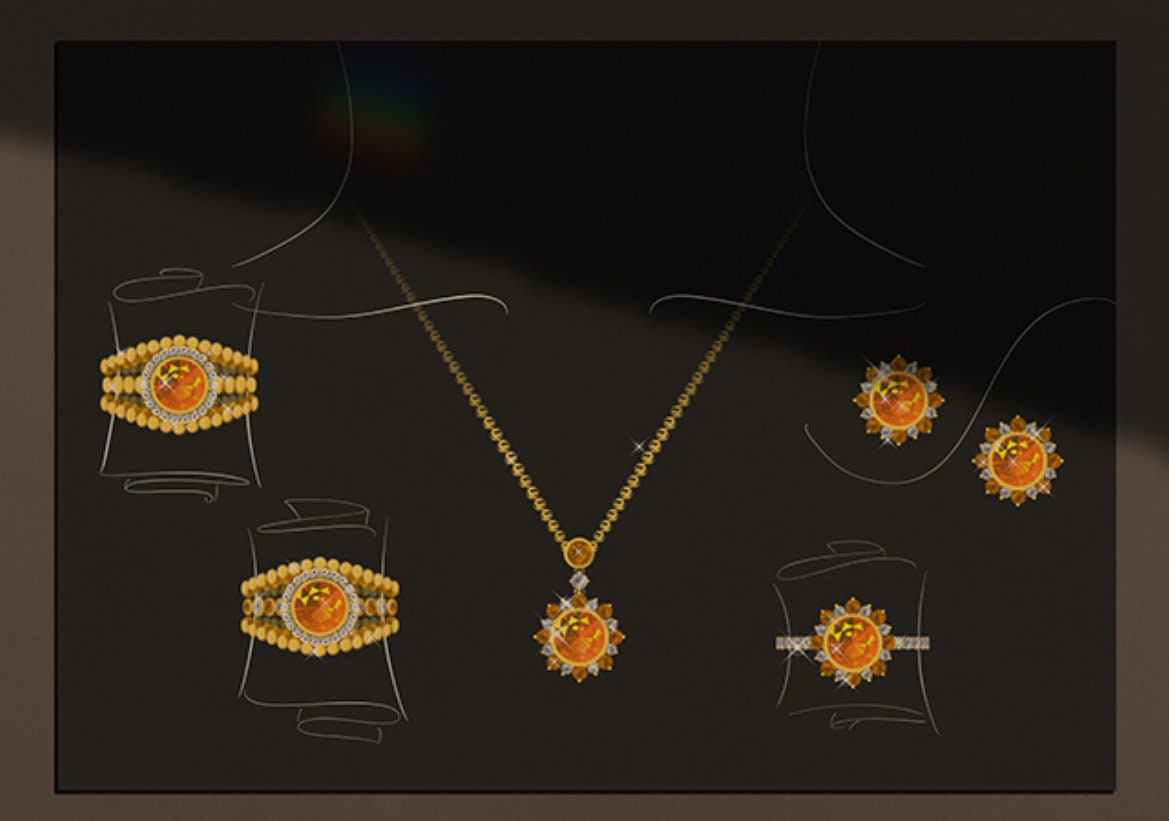 Garnet Jewelry Set - 18K Earring Necklace Ring with Spessartite Garnet