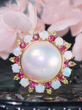 Seawater Mabe Pearl & Opal Spinel Ring - 18K Rose Gold