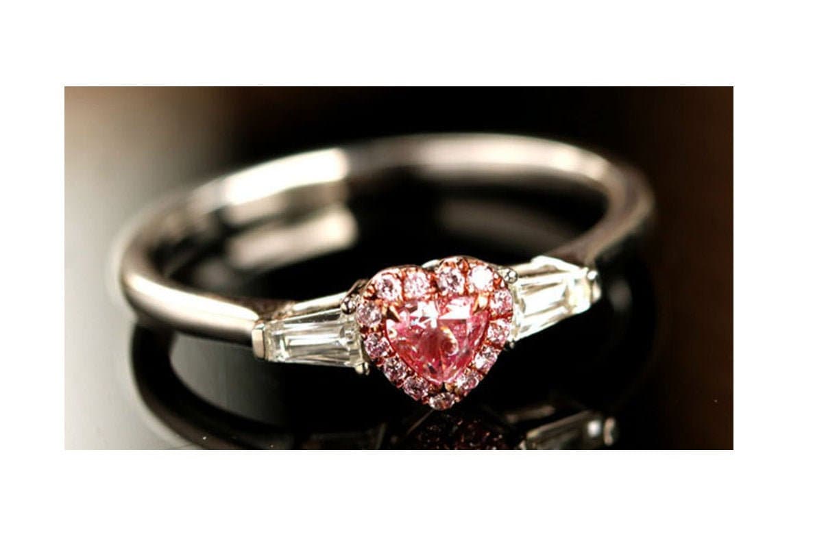 Pink Diamond Heart Cut Ring - 18K White Gold
