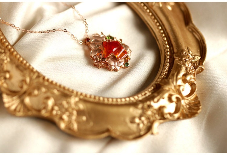 1.78ct Fire Opal Tsavorite Butterfly Necklace - 18K Rose Gold
