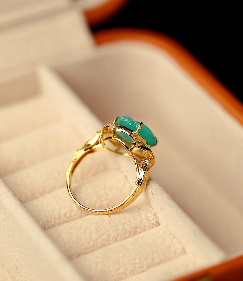 5A Amazonyte Rose Shape 18K Yellow Gold Ring