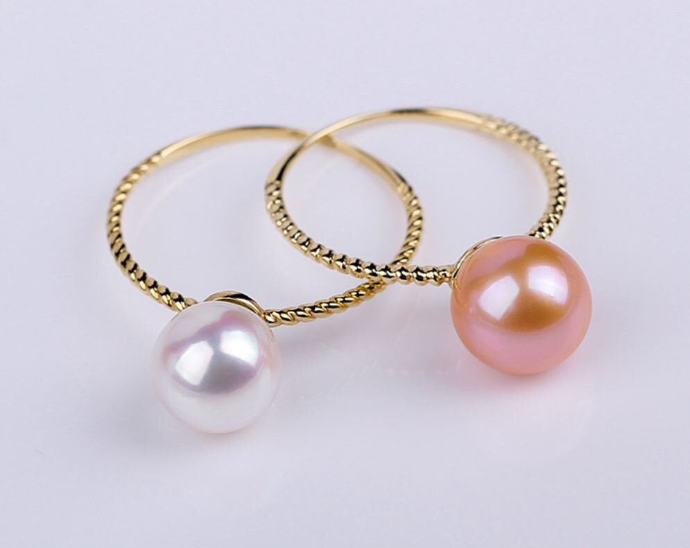 Japan Akoya Pearl 18K Yellow Gold Twisted Ring